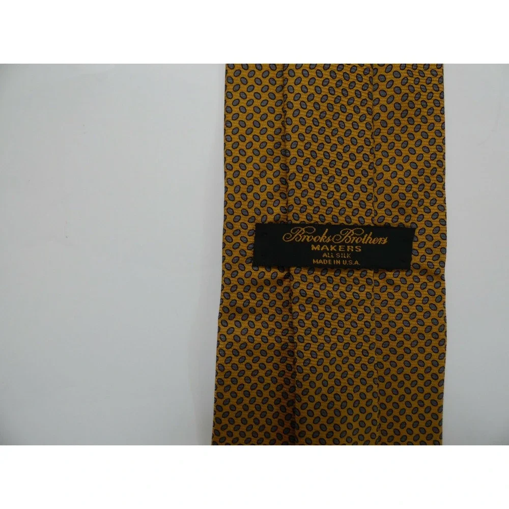 Vintage Brooks Brothers Tie Necktie Yellow Geometric Oval Dots 100% Silk USA‎